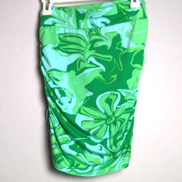 Free People Ruched Mini Skirt – Green Marble Print – Size Small - Picture 3 of 8